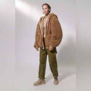 URBAN OUTFITTERS Women's Brown UO Casey Sherpa Hooded Zip-up Jacket